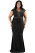 Sexy Black Rhinestone Front Bodice Scalloped Neckline Plus Dress